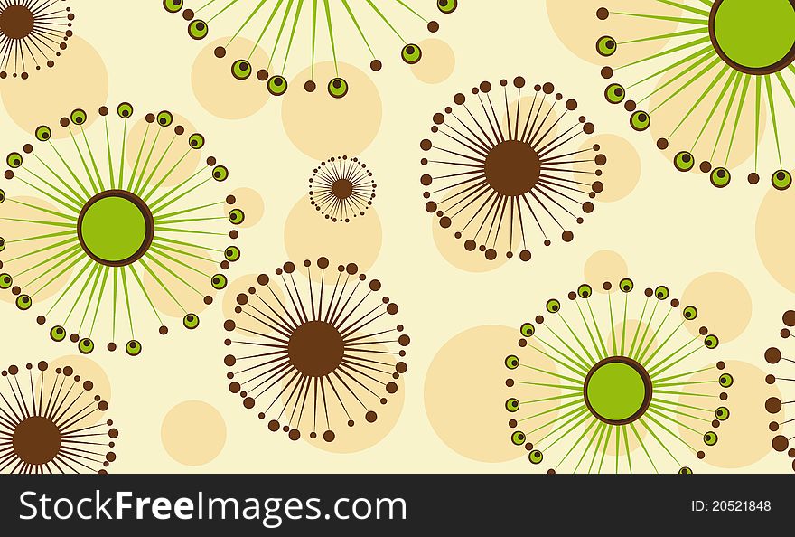 Green and brown abstract flowers background. illustration