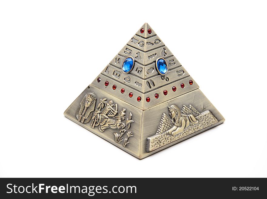 Pyramid with Egyptian figures onto white background