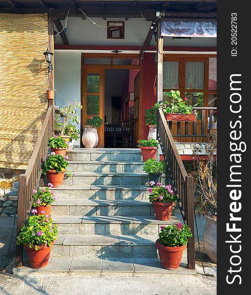 Restaurant view, the town of Stavros, Greece, summer season. Restaurant view, the town of Stavros, Greece, summer season.