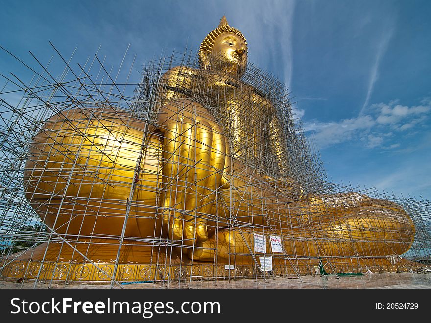 Restoration of the buddha in the thai temple. Restoration of the buddha in the thai temple