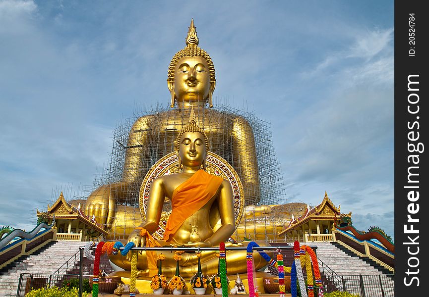 Restoration of the buddha in the thai temple. Restoration of the buddha in the thai temple