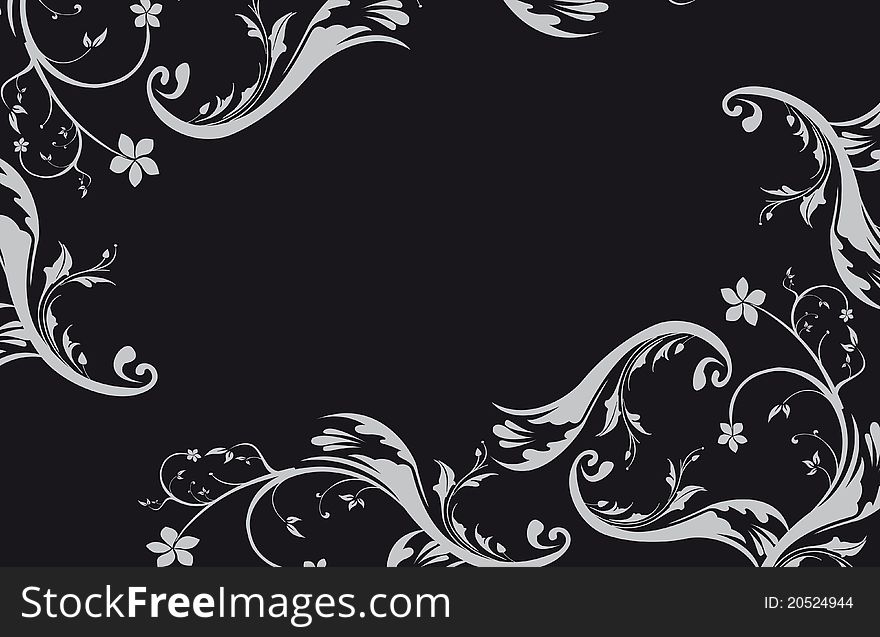 Gray ornaments with flowers over black background. vector