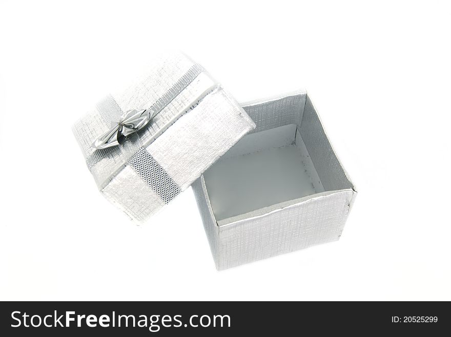 Open silver gift box over white. Open silver gift box over white