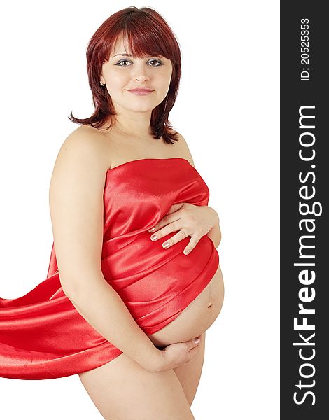 Beautiful pregnant woman in the red cloth