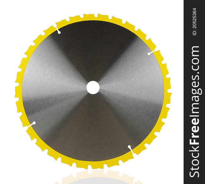 Brand new saw blade with yellow teeth isolated