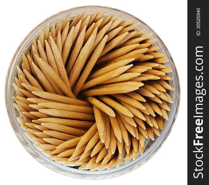 Toothpicks in the bank on a white background