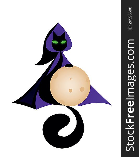 Black cat on cloak with Moon on halloween