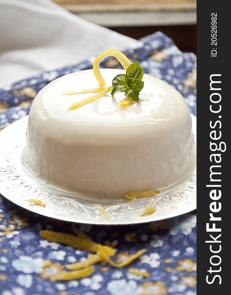 Italian panna cotta dessert with lemon fragrance