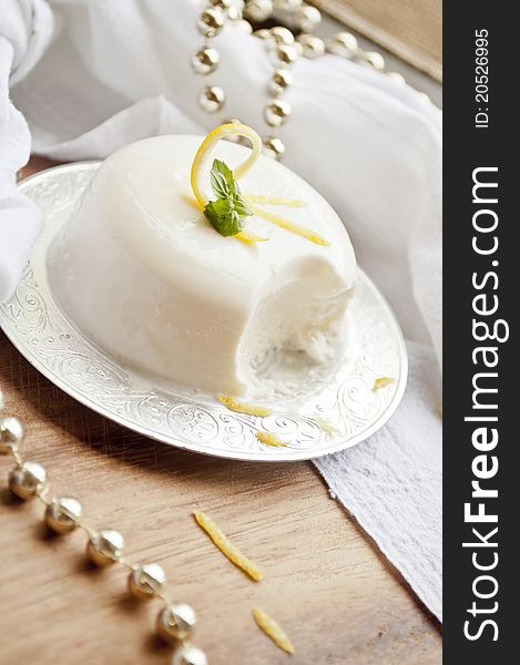 Italian panna cotta dessert with lemon fragrance