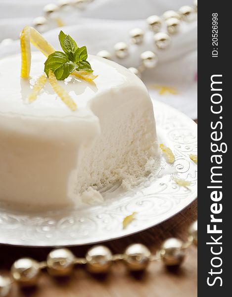 Italian panna cotta dessert with lemon fragrance