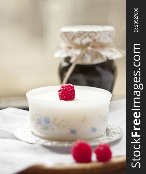 Italian panna cotta dessert with fresh berries