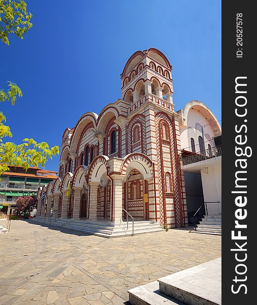 Orthodox church in Asprovalta, Greece, summer season.