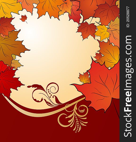 Illustration autumn floral background with maples - vector