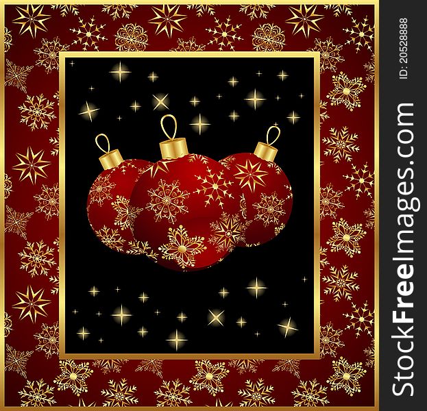 Illustration set Christmas balls on snowflakes background - vector