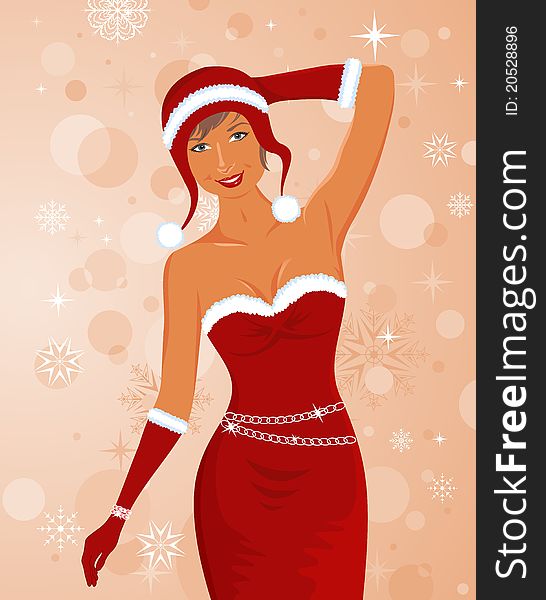 Illustration christmas girl in santa suit - vector. Illustration christmas girl in santa suit - vector