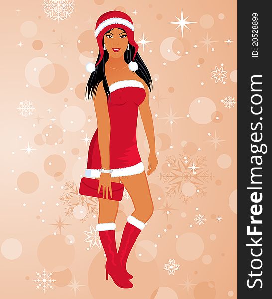 Fashion Christmas Girl In Santa Suit