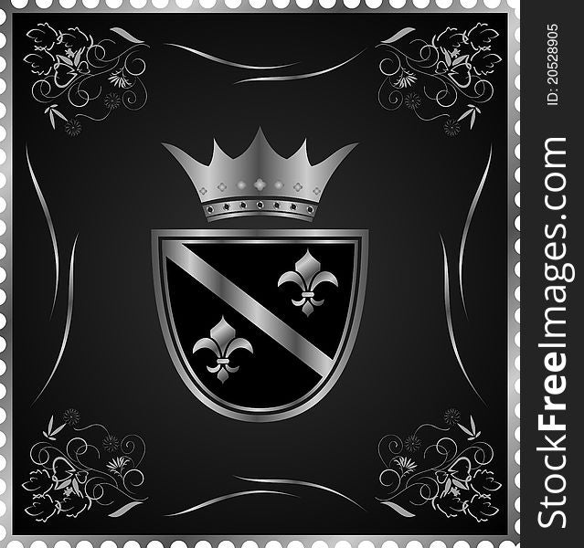 Illustration vintage post mark with silver heraldic elements - vector