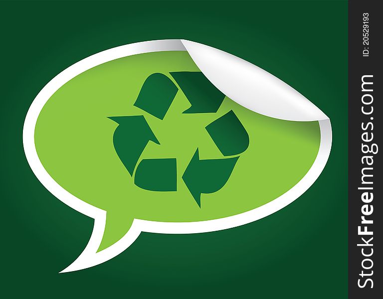 Illustration of a recycle sign on a sticky dialog bubble