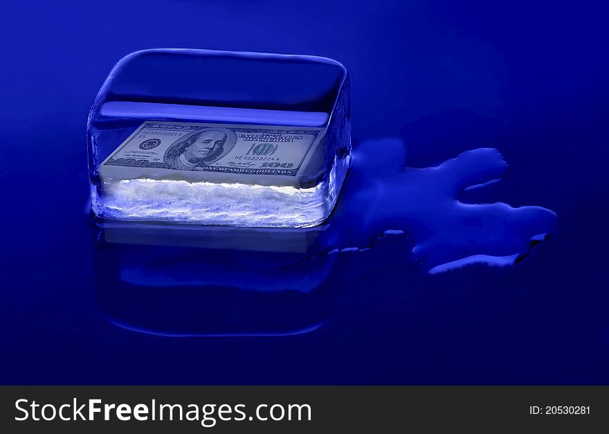 Liquid money on blue background