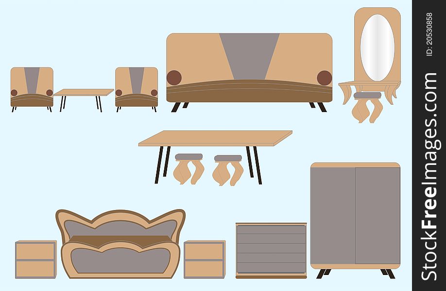 A set of furniture of the same type on a light blue background. A set of furniture of the same type on a light blue background.
