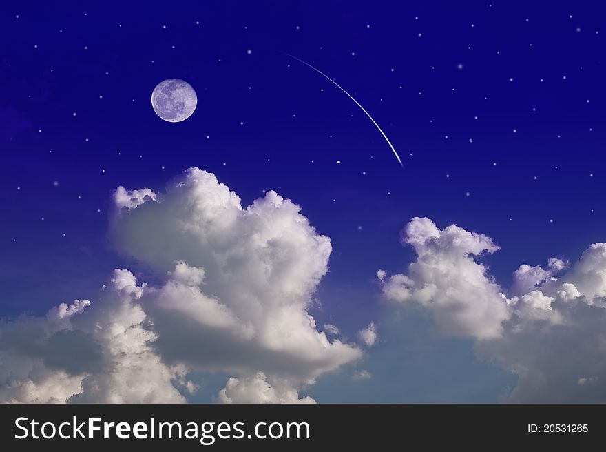 Moon with stars and clouds on grunge texture. Moon with stars and clouds on grunge texture