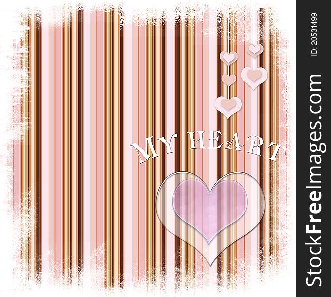 Valentine card with heart on pastel striped background. Valentine card with heart on pastel striped background