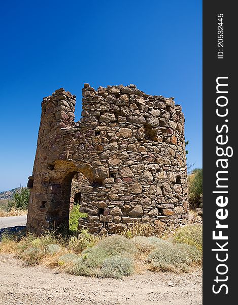 Old stone windmill on chios island