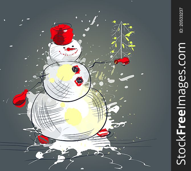 Christmas Card With Snowman