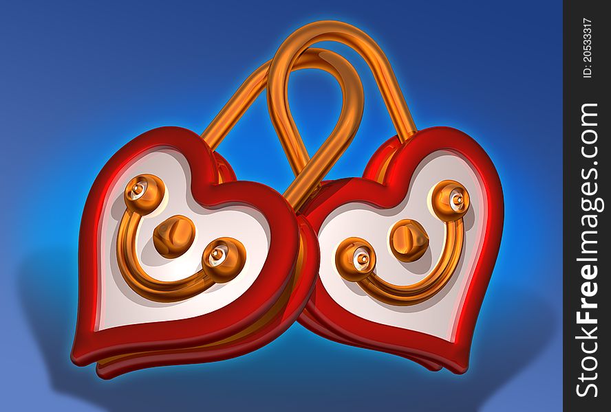 Love smile red heart face lock together in funny pair couple