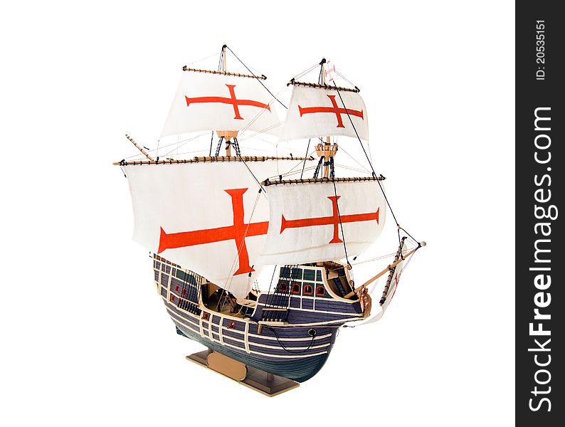 Model of the old sailing ship on a white background. Model of the old sailing ship on a white background