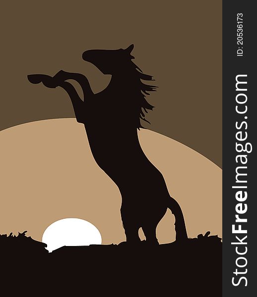 Illustration of horse at sunset.