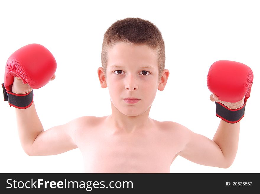 Little boy boxer isolated on white