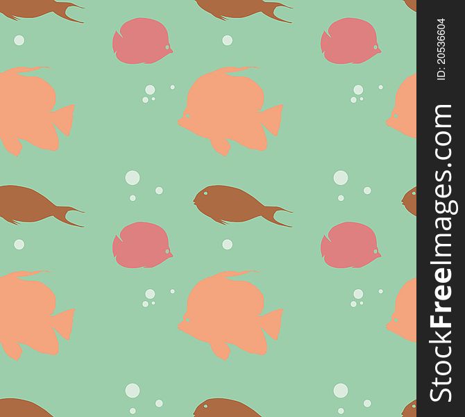 Funny pattern with colourful fish on a brown background. Funny pattern with colourful fish on a brown background.