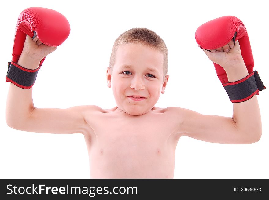 Little boy boxer isolated on white