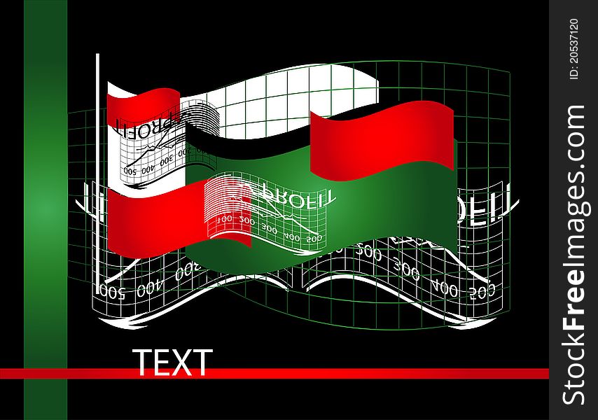 Business chart with flag on black background