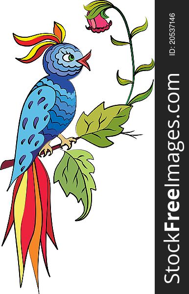 Blue bird with a bright tail on a branch. Blue bird with a bright tail on a branch