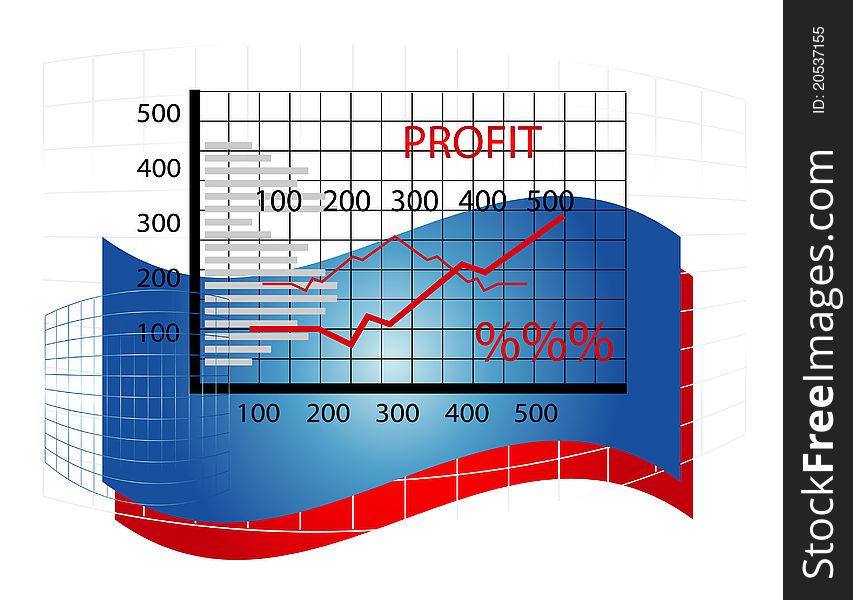 Business chart with flag on white background