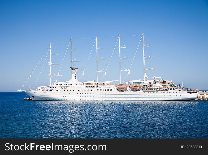 The passenger ship in port.