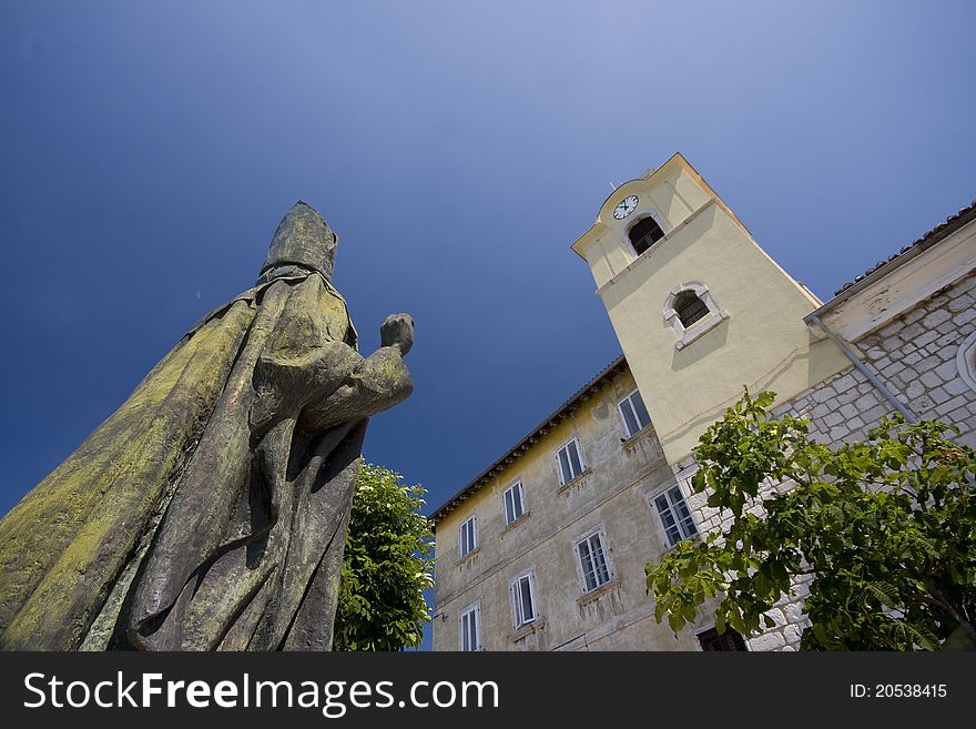 Statue and church of St.Nicholas in Kraljevica