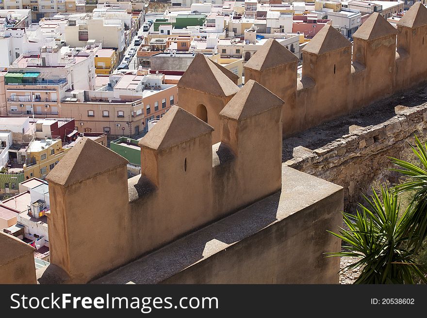A view of Almeria town over the battlements of the Alcazaba of Almeria