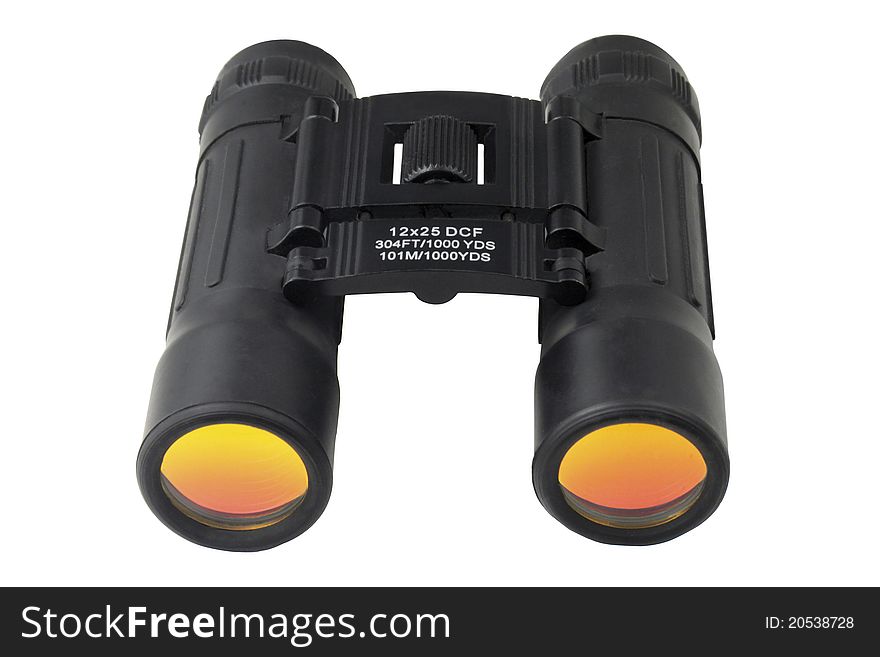 Binoculars with yellow lens isolated on white. Binoculars with yellow lens isolated on white