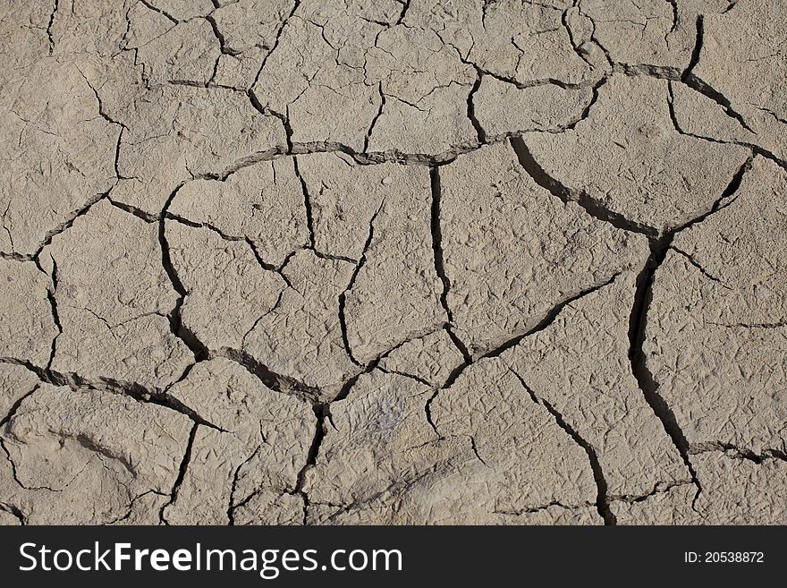 Dry, cracked earth of a lake bed during a drought