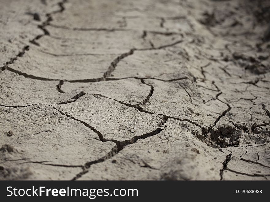 Dry, cracked earth of a lake bed during a drought