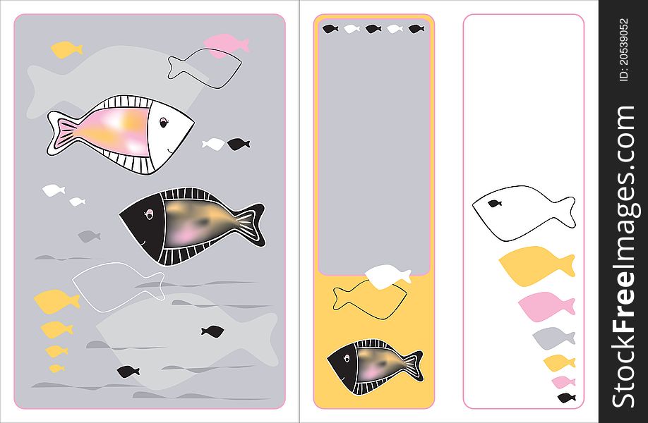 Graphic set with colorful fish