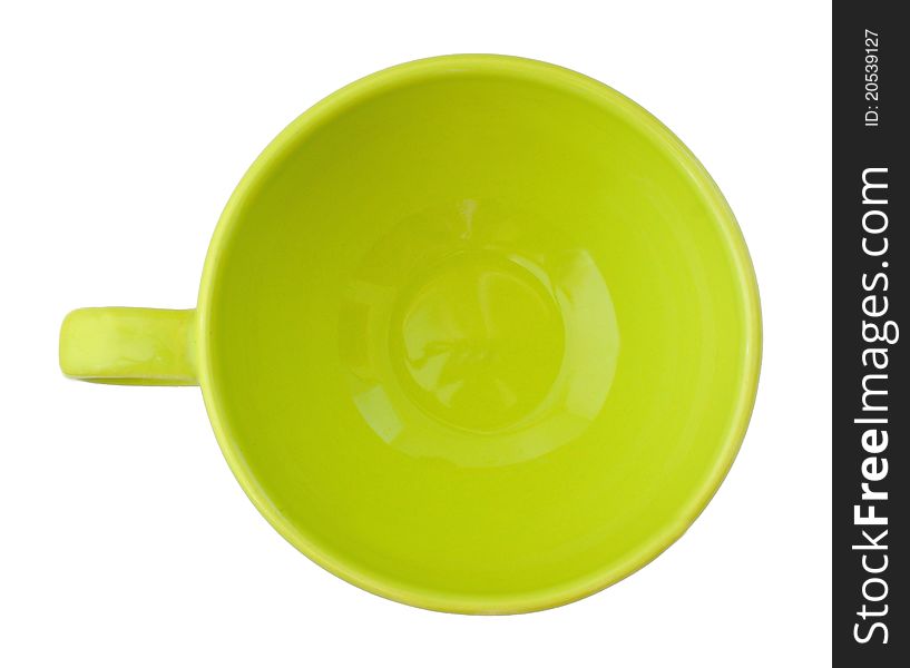 Green ceramic cup with a handle.