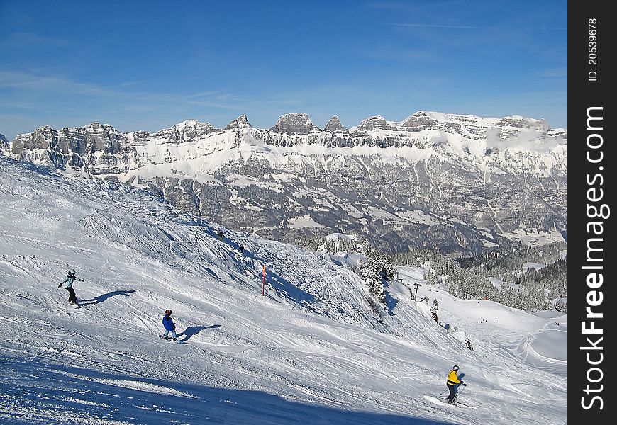 Slope on the skiing resort Flumserberg. Switzerland. Slope on the skiing resort Flumserberg. Switzerland