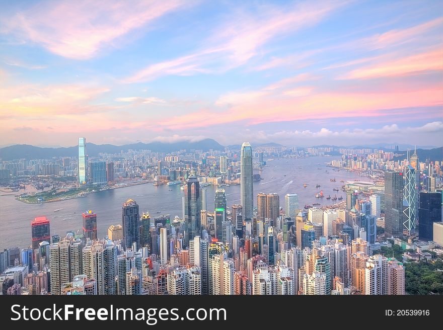 Hong Kong at sunset time