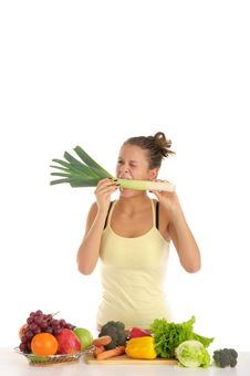 Woman With Fruits And Vegetables Stock Photography