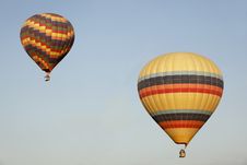 Two Multi-colored Balloons Blue Sky Stock Photo Two Multi-colored Balloons Blue Sky Stock Photo