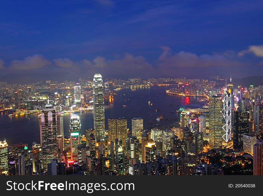 Office Buildings In Hong Kong At Night